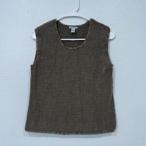 Silks by I.S.C. Brown Silk Noile Knit Sweater Vest Scoop Neck Sleeveless 5693 L